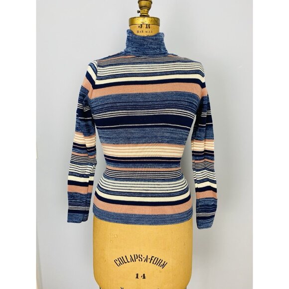 Vintage Georgie Porgie Striped Turtleneck Sweater Womens S/M Tight Fit Stretchy - Picture 1 of 9